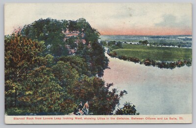 Starved Rock from Lovers Leap Utica, Ottawa & La Salle Illinois c1910 Postcard