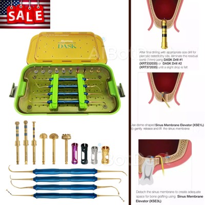 US DASK Sinus Implant Kit Advanced Elevation Drills Stopper Hand Instruments