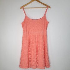 ASOS Orange Lace Overlay Cami Dress Size 12 Mini Fit & Flare Lined