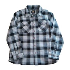 Lee Shirt Mens Sz Large Heavy Flannel Button Up Gray Plaid Collared Long Sleeve