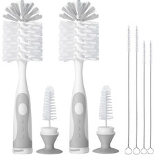 2 PCS Baby Bottle Brush 4 PCS Straw Brushes Nylon Suction Cup Gray 10.2 Inch