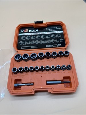 XEWEA 21PCS Bolt Nut Extractor Set 3/8'' Drive Easy Out Broken Lug Nut Extraction