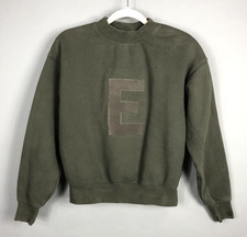 Essentials Fear Of God Crewneck Pullover Sweatshirt Boys SZ 10 Green Gray Big E