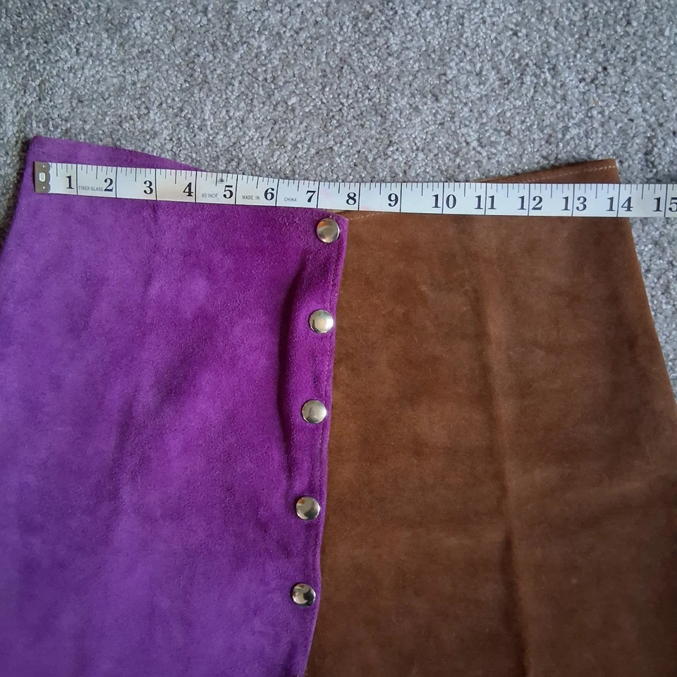 F.I. Huntington Cali 9 VTG 1960s/70s Patchwork Suede Mini Skirt Button Up Detail - Image 4 of 4