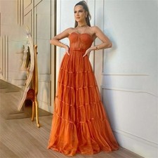 Orange Elegant Evening Dress Sweetheart Tulle Prom Gown with Pleat Sleeveless