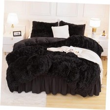 King Size Comforter Set Black, Fluffy Winter Faux King 104"x90" 01 - Black