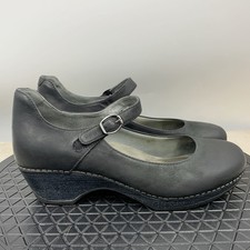 Dansko Shoes Women 41 Size 10.5 11 Heels Black Leather Mary Jane Clogs