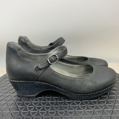 Dansko Shoes Women 41 Size 10.5 11 Heels Black Leather Mary Jane Clogs