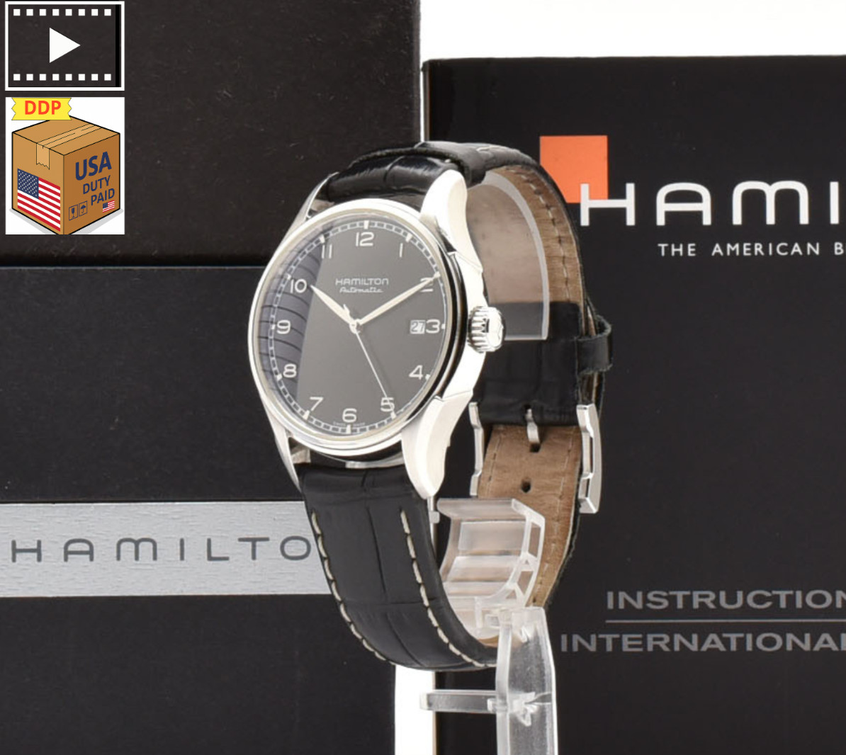 [NEAR MINT w/Box] Hamilton Jazzmaster H395150 Black Men's Automatic Watch JAPAN