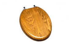 Bath Decor 5Q1E4-17CH Natural Oak Elongated Wood Toilet Seat w/ Chrome Hinges