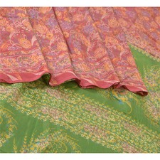 Sanskriti Vintage Sarees Red/Green 100 Pure Silk Printed Sari 5Yd Craft Fabric