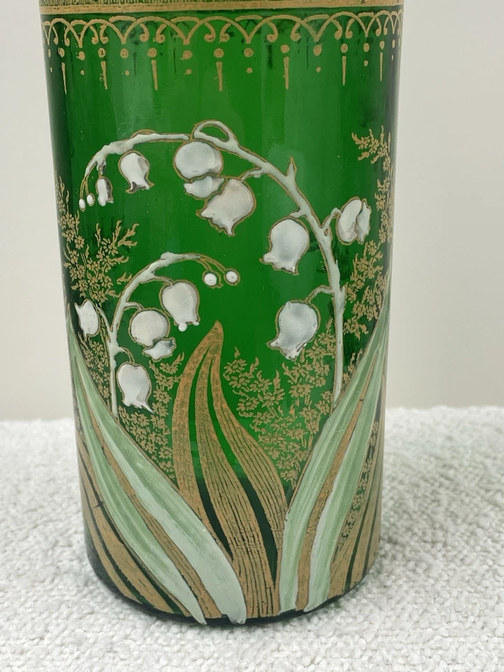 ancien vase en verre émaillé Legras décors muguet - Photo 2/4