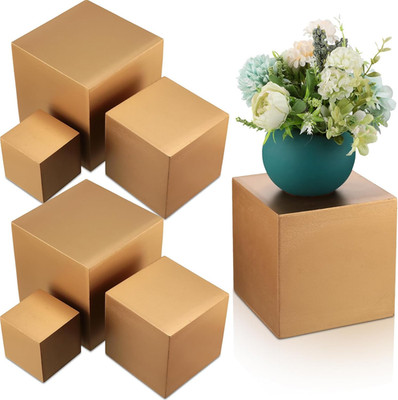 Gold Buffet Risers Set - 6 Pcs Wood Display Stands for Food & Decor