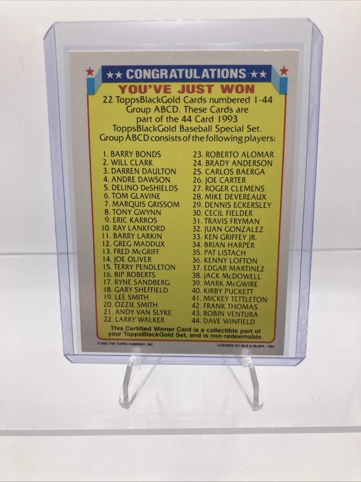 1993 Topps Black Gold Certified Ultra Rare Redemption Winner ABCD - Image 4 of 4