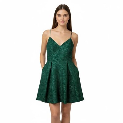 Francesca's Dress S Green Audrey Parks V-Neck Jacquard Floral Romantic HOCO New