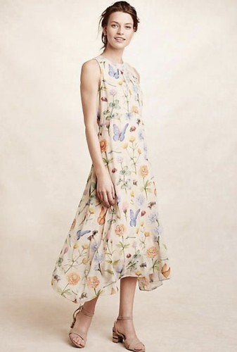 Anthropologie Pankaj & Nidhi Butterfly Garden Floral Dress Size 4