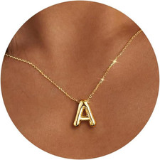 Gold Initial Necklaces for Teens Women, Teen Gifts Trendy Bubble Letter Pendant