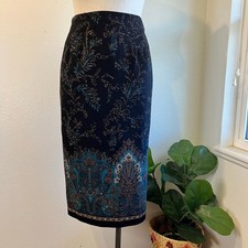 Briggs Vintage 90s Black Turquoise Print Maxi Skirt Size 12 / Medium