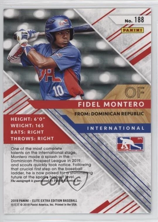 2019 Panini Elite Extra Edition Aspirations Blue /50 Fidel Montero #188 Auto - Image 2 of 2