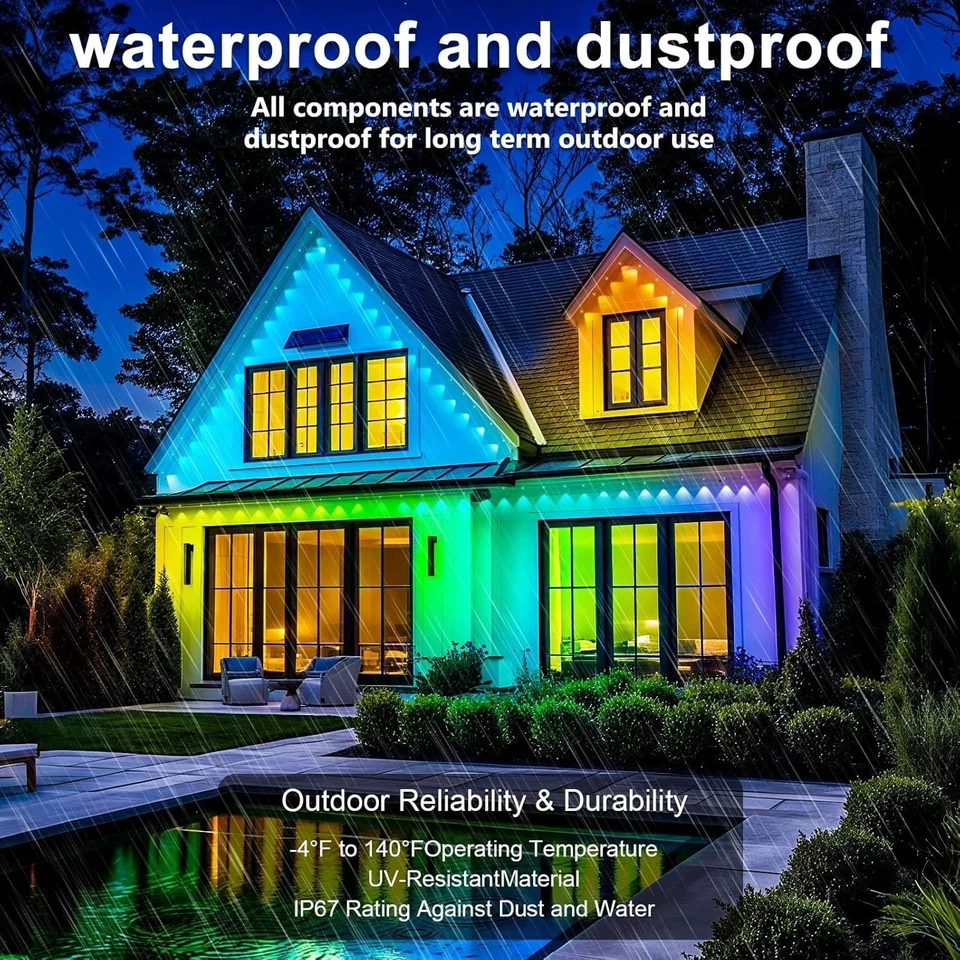 Permanent Outdoor Lights,200FT RGB Eave Light,IP67 Waterproof Lighting for House - Image 2 of 4