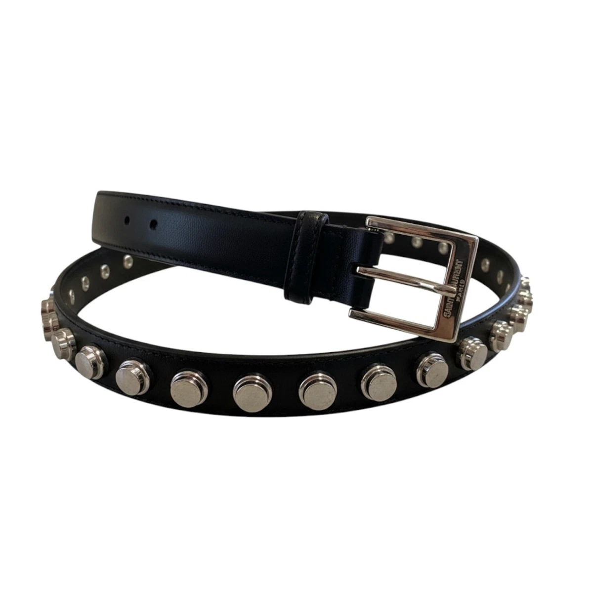 SAINT LAURENT skinny leather belt w/ silver studs Saint Laurent Cassandre Thin Belt with Square Buckle in  main image 4