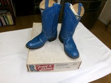 Vintage Women's Tony Lama Leather Western Boots SZ. 4B Blue Gold Label 2646 Box