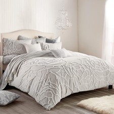 Peri Home Cotton 3-Piece Duvet Cover Sham Set Full/Queen Grey Chenille Rose