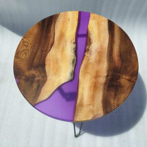 Resin Art Solid Wood Round Table, Coffee, Living Room, Indore, Wooden Live Edge - Picture 1 of 4