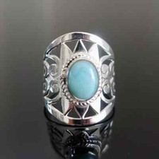 Solid 925 Sterling Silver Larimar Ring Gemstone Jewlry Gift For Her A 23