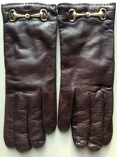 WOMEN'S VINTAGE BROWN LEATHER GLOVES WITH HORSE BIT SZ 6 1/2 (SMALL) WOOL LINED
