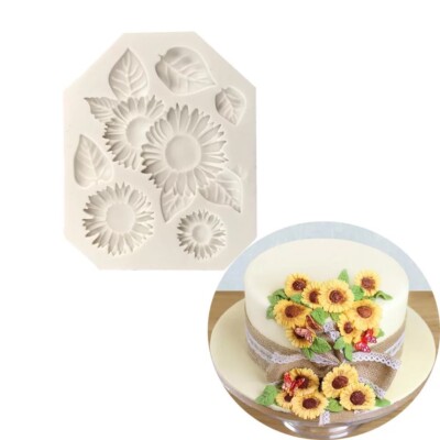 Silicon3D Sunflower N Leaf Fondant Chocolate Candy Resin DIY Clay Mould