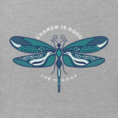 Large NWT Women's Life is Good Change Is Good Dragonfly Gray LS Crusher Vee