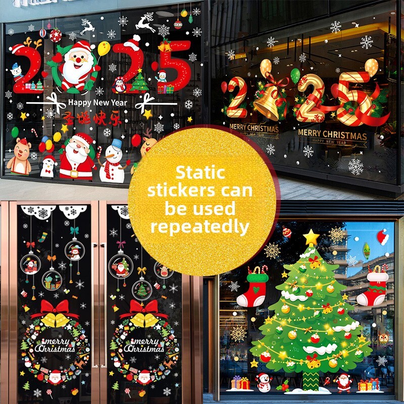 Christmas decorations static window sticker Santa tree scene arrangement pendant