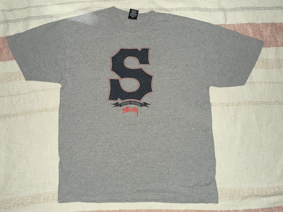 Stussy Y2K Positive Vibration grey logo shirt Vintage Large