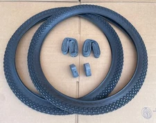 PAIR of 26" x 2.35 Bicycle Black Tires, Tubes Mountain Rough Terrain DURO Knobby