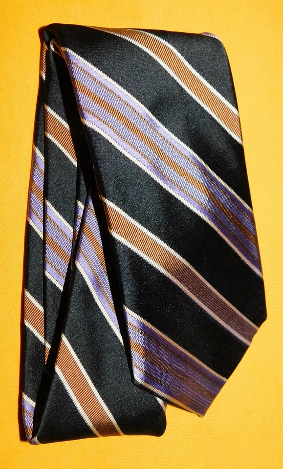 ROBERT TALBOTT 美国制造的最佳黑色/米色/蓝色条纹领带。 — 第 2/3 张图片