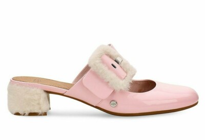 UGG Hayden Patent Leather Genuine Shearling Pump Mule Pink