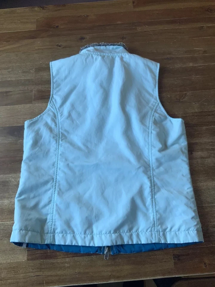 Chaleco reversible Columbia para mujer pequeño azul con ribete de piel sintética Foto 2 de 4