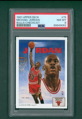 1991 Upper Deck Basketball Card - #75 Michael Jordan Bulls CL, PSA 8 NM/MT
