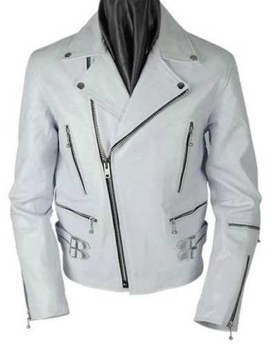White Leather Jacket Men Genuine Lambskin Slim Fit Biker Motorcycle Jacket- 215