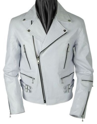 White Leather Jacket Men Genuine Lambskin Slim Fit Biker Motorcycle Jacket- 215 - Picture 1 of 9