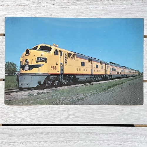VTG 50s UNION PACIFIC RAILROAD #988 TRAIN 9x6 Photo Postcard VANISHING VISTAS
