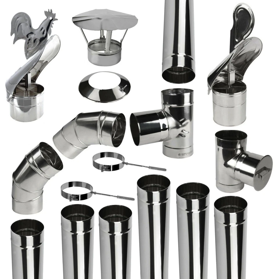 KOLOR Edelstahl Rauchrohr Ø 100 120 150 mm Kaminaufsatz Ofenknie Ofenrohr Abgasrohre