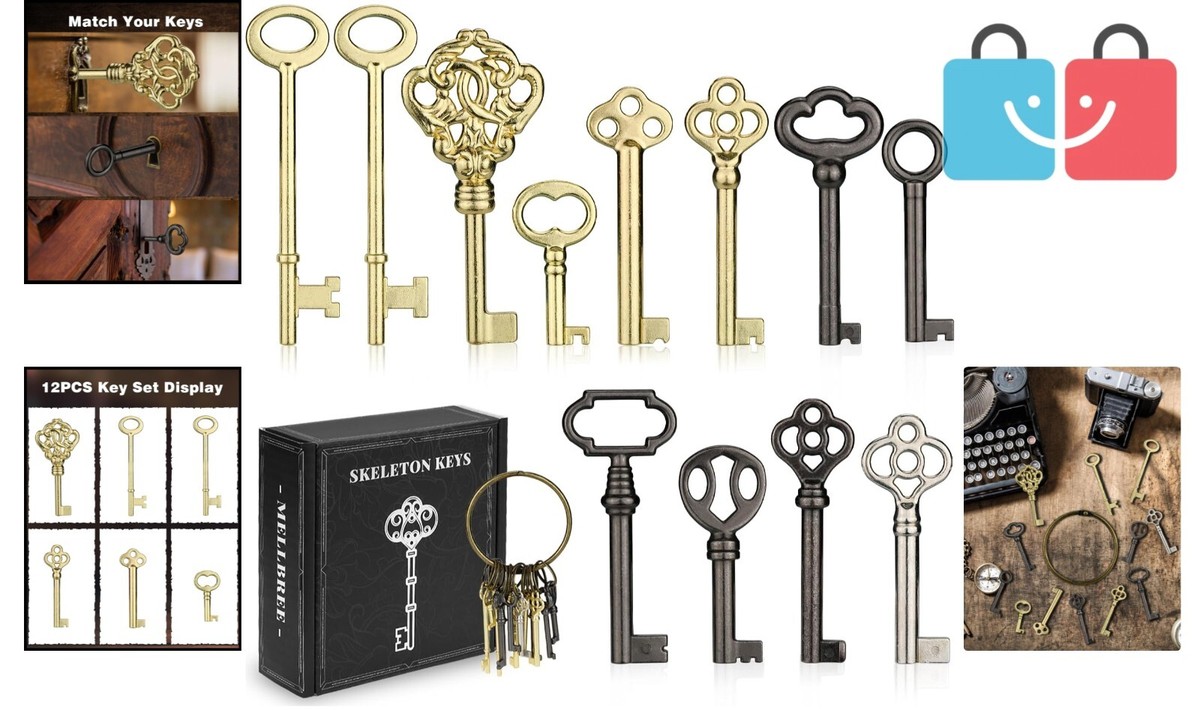 10 Pcs Skeleton Key Set - Hollow Barrel Vintage Keys For Antique Furniture, Dressers, Cabinets & Halloween Decor - View #7