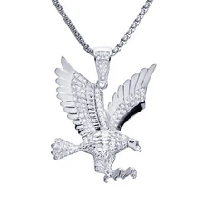 Men's Silver Plated Iced Out CZ Eagle Pendant 22 inch SS Box Chain BSH 13585 S