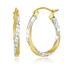 Wellingsale 14k Two Tone Gold Diamond Cut 2.6mm Hoop Earrings (20 x 20 mm)