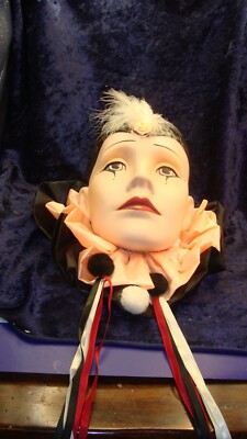 MASK PEACH & BLACK ~ GORGEOUS ~ PORCELAIN~ 10 x8 ~ CLAY ART ~ VGC ~