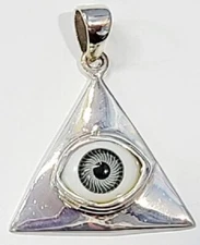 Evil Eye Pendant Triangle 925 Sterling Silver Gray Eye # 4c