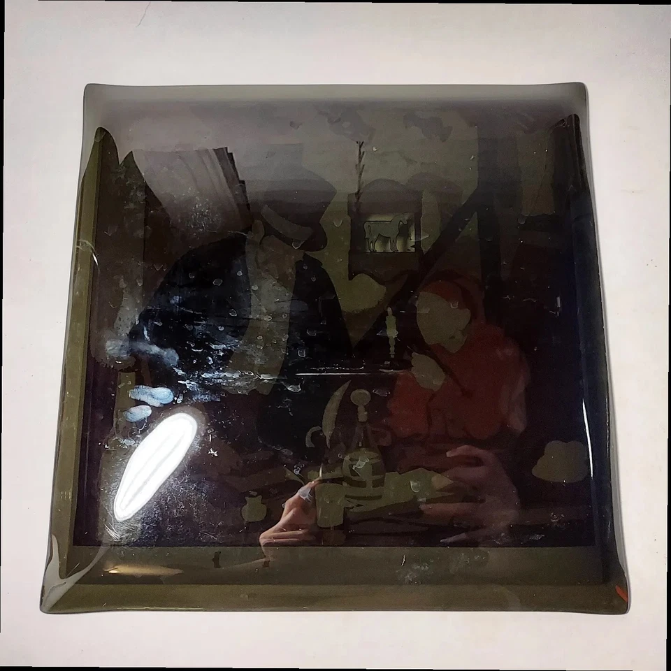 Bandeja de vidrio cuadrada retro blanca para publicidad de caballo escocés 12"x12" Foto 3 de 3