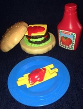 VTG Fisher Price Play Food Fun For Tikes CHEESEBURGER FRIES KETCHUP BOTTLE LOT